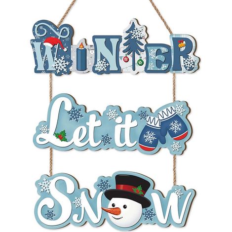 Décoration Murale Noël - Flocon De Neige Bleu Et Bonhomme De Neige - Pendeloque Pour Porte Ou Mur - Lot De 1 (1/5)