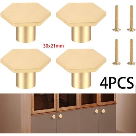 Boutons de Tiroir - Laiton - Hexagonal - Or - Lot de 4 - Design Moderne (1/4)