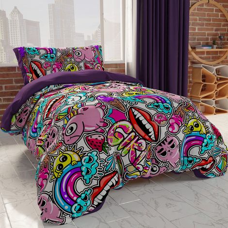 Parure de lit 1 Place et demie 200 x 200 cm (1 taie d'oreiller 80 x 50 cm Incluse), Housse de Couette en Microfibre pour Chambre d'enfant et Fille, Impression numérique (1/3)