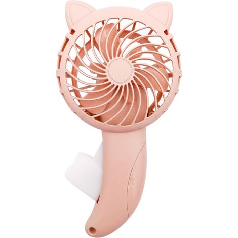 Ventilateur portable à manivelle avec oreilles de chat cartoon – Sans batterie, manuel, en PP, pour activités de plein air et voyages (rose, 1 unité) (1/4)