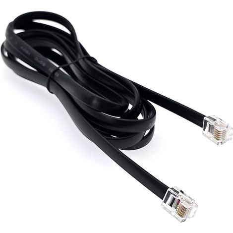 Câble téléphonique RJ12 noir 2 m, rallonge plate, câble modulaire RJ12 6P6C à 6 conducteurs mâle-mâle pour le raccordement d'un téléphone fixe (1/5)