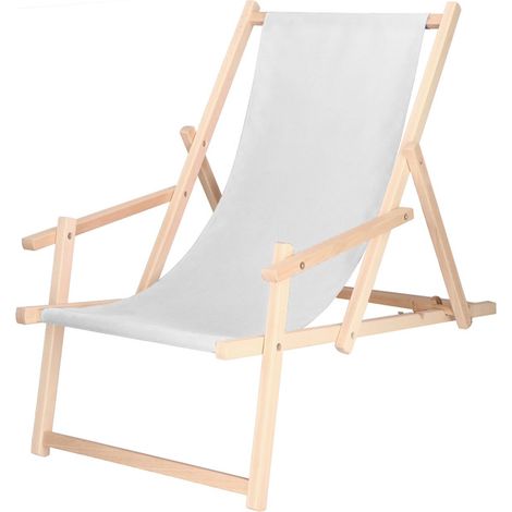 Tumbona de playa plegable con reposabrazos en color gris claro. (1/3)