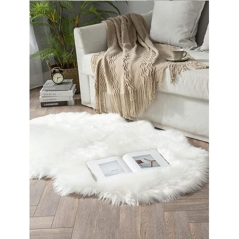 1 pièce, Tapis en fausse fourrure doux, blanc, moelleux, pour salon, chambre à coucher, sol, lavable en machine, couverture pour chaise, canapé, lit, décoration moderne maison, 80200, blanc (1/4)