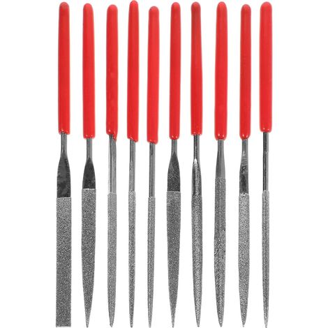 Jeu de 10 Limes Aiguilles Diamantées 2X100Mm Plaquées Titane, Mini Limes Métalliques pour Sculpture sur Métal et Verre, Kit d'Outils pour Fabrication de Bijoux (1/5)
