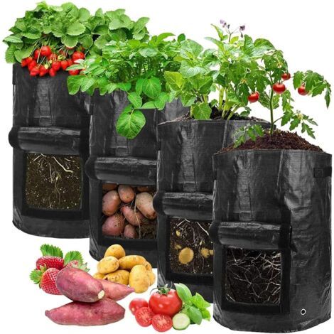Sac à Plantes,Sacs de Plantation de Jardin Sacs de Culture pour Pommes de Terre, Tissu Non-tissé Sac de Plantation avec Poignées pour Pommes de Terre, Tomates et Fraises (4 Pack) (1/5)