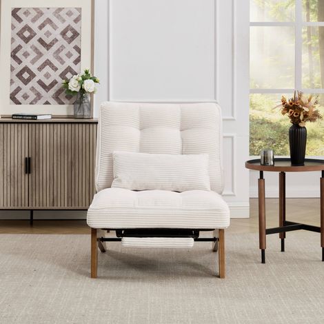 Sillón relax reclinable con reposapiés, cojín lumbar, 127 x 73 x 90 cm, beige HAVRYA (1/5)
