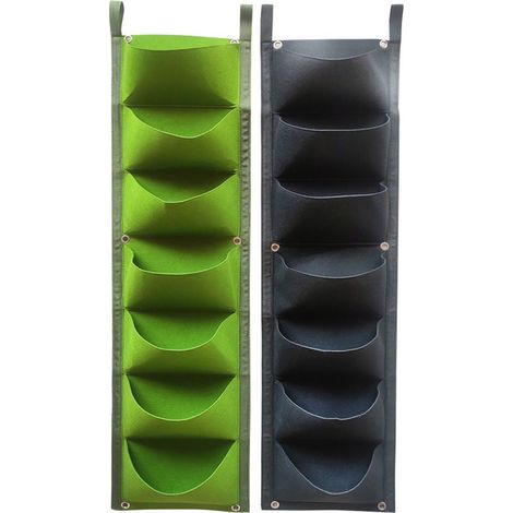Lot de 2 Sacs de culture à suspendre 100 x 28 cm,sacs verticaux avec 7 poches,pour plantes et fleurs,conviennent pour extérieur,intérieur,jardinage,etc.,noir+vert (1/5)