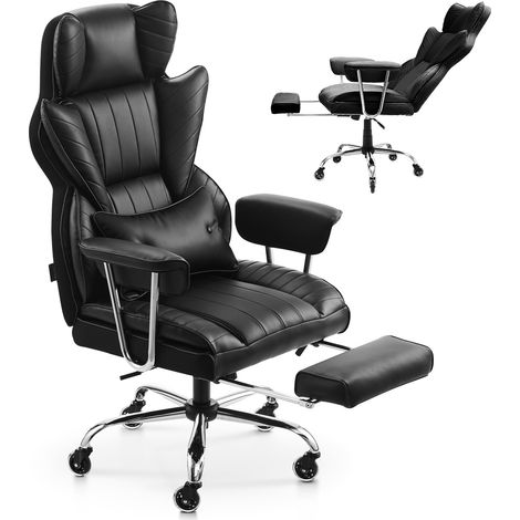 VEVOR Sedia Girevole da Ufficio con Poggiapiedi, Poltrona da Studio Ergonomica con Cuscino Lombare Braccioli Rimovibili, Sedile da Ufficio in Pelle PU Portata max. 181,44 kg, Studio, Casa, Nero