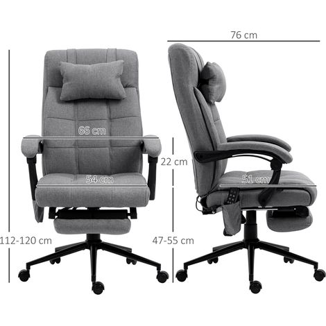 Fauteuil ergonomique de travail massant, hauteur réglable, chauffage dorsal intégré, repose-jambes, appui-tête, tissu polyester, teinte anthracite, dimensions 66 x 76 x 112-120 cm (1/5)