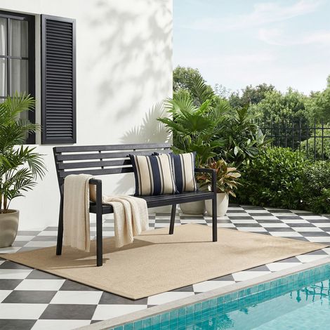 WOLTU 2-3 Sitzer Gartenbank Parkbank mit Armlehne, 115cm Terrassenbank Balkonbank bis 280 kg Belastbar, für Balkon Terrasse Garten Veranda Park, Schwarz