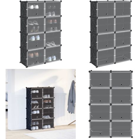 Estantería de cubos con 8 compartimentos y puertas PP negro - Estantería de almacenamiento - Armario de almacenamiento