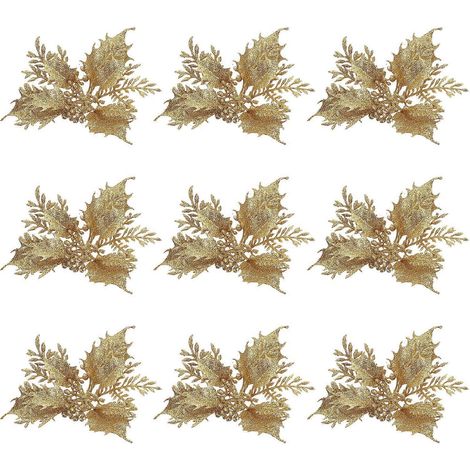 24 fleurs artificielles de Noël en tissu à suspendre pour décorer le sapin.-12X12cm-Golden (1/3)