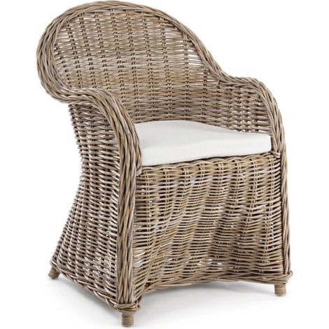 Poltrona con cuscino "New Martin" in rattan naturale per giardino e veranda h 89 cm -Naturale / Confezione singolo (1/10)