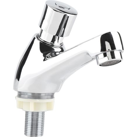 Robinet Lavabo à arrivée d'eau temporisée, chromé, auto-fermeture, économiseur d'eau, cuisine et salle de bain, robinetterie à fermeture automatique (1/5)