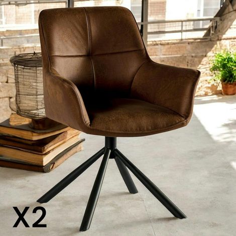 Fauteuil pivotant contemporain microfibre havane (lot de 2) IENA (1/4)