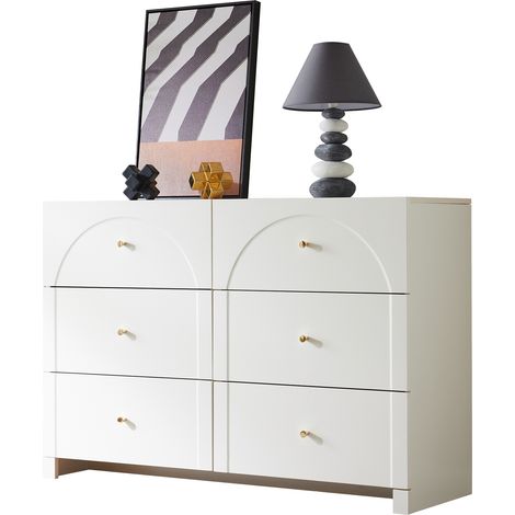 Commode avec 6 tiroirs – Meuble blanc avec tiroirs pour salon et chambre, dimensions : H82 × L120 × P40 cm