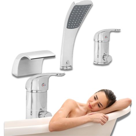 Robinet de baignoire sur plage 3 trous Silla, mitigeur bain en laiton, installation facile, design moderne, Chromé (1/5)