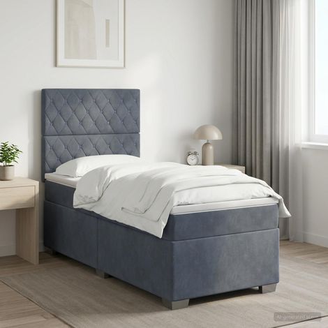 vidaXL Lit boxspring avec matelas Gris foncé 100 x 200 cm Velours (1/5)