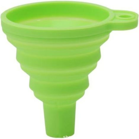 Juego de 10 embudos plegables de silicona para transferir líquidos en la cocina: aceite, agua, especias y para llenar botellas (verde). (1/5)