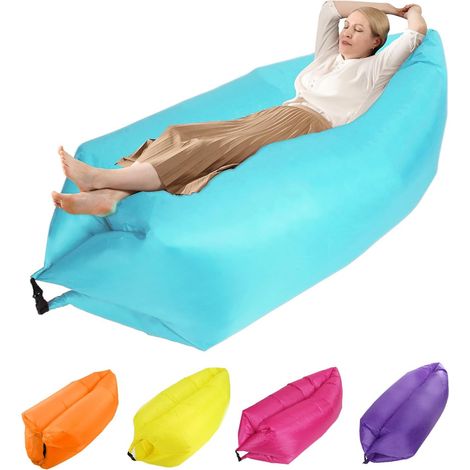 Letto gonfiabile, divano gonfiabile per viaggi, sedia da spiaggia per campeggio all'aperto, sdraio gonfiabili, materasso ad aria pieghevole portatile per feste in spiaggia, campeggio all'aperto (blu) (1/5)