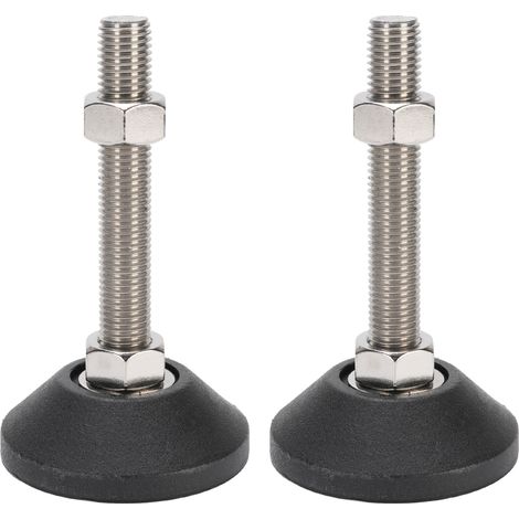 2 pieds réglables M16 lot de 2, hauteur 100mm, base ronde 80mm antidérapante pour établi et rangement (1/5)