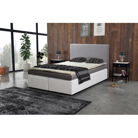 Boxspringbett Hotelbett 140x200 Bonellfederkern Bett Topper Paxos 3 Grau Weiß (1/4)