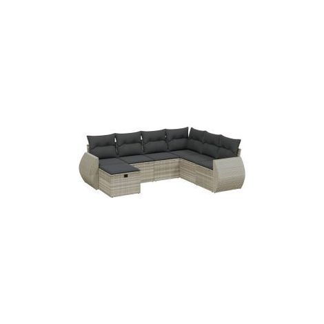 Salon de jardin avec coussins 7 pcs gris clair résine tressée (1/5)