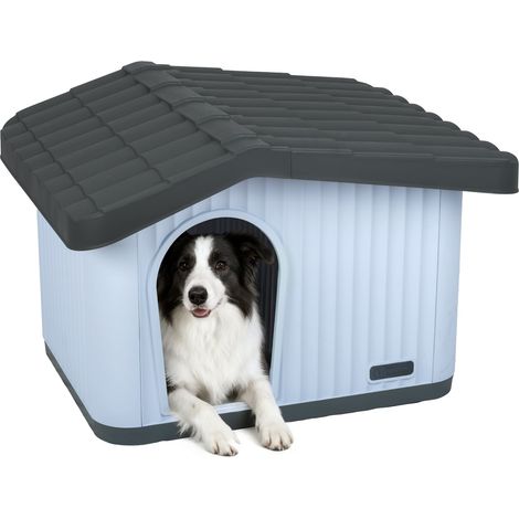 VOUNOT® Maison pour chat chien niche en plastique imperméable 75x63x51cm - Toit incliné amovible - Extérieur et intérieur - Blanc