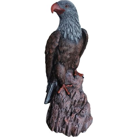 Relaxdays Figura de águila sentada 66×30×36 cm, poliresina, resistente UV/intemperie, decoración jardín, marrón/gris