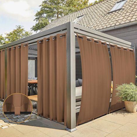 Rideau Extérieur Lot de 4 Rideau pour Pergola Occultant Résistant aux Intempéries avec Oeillet, Rideaux pour Tonnelle, Balcon, Terrasse, Rideaux avec Passants en Bas, H213 x L132 cm, Brun (1/5)