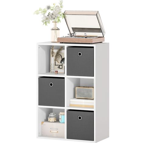 Étagère à 6 compartiments et 3 tiroirs en tissu, étagère de rangement, polyvalente, grise (1/5)