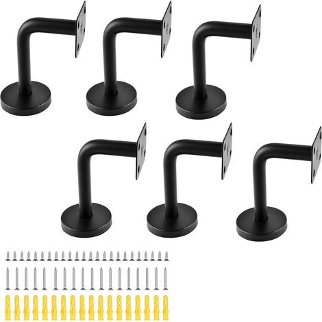 Ensemble de supports pour mains courantes - Supports pour main courante en acier inoxydable avec design plat noir pour garde-corps, couloirs, balustrades en bois, balustres (6 pièces) (1/5)
