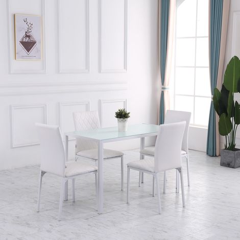 Juego de 4 sillas de comedor de piel sintética, sillas de cocina con pespuntes en forma de diamante y patas de acero para sala de estar, color blanco.