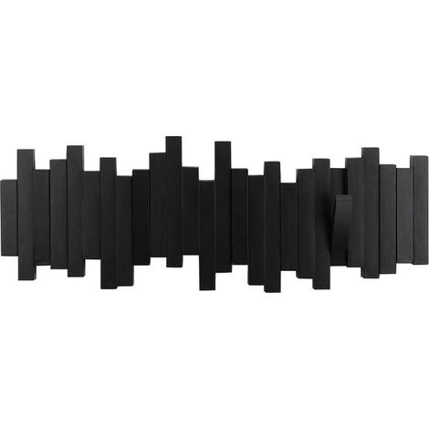 Porte manteau mural design Sticks – PVC noir – 5 crochets repliables – Charge max 2,26 kg par crochet – Dimensions 46x18x3 cm – Umbra (1/10)