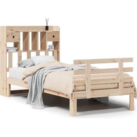 Lit bibliothèque (matelas non inclus) 75 x 190 cm en pin massif (1/5)