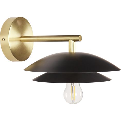 Lámpara de pared moderna glamour iluminación decorativa base de metal dorado pantalla cónica negro Lasolo