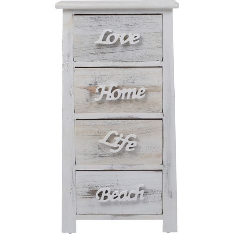 Mobili Rebecca – Commode enfant 4 tiroirs en bois de paulownia blanc shabby – Dimensions h 73 cm x l 37 cm x p 27 cm – Prête à l'emploi et respectueuse de l'environnement (1/5)