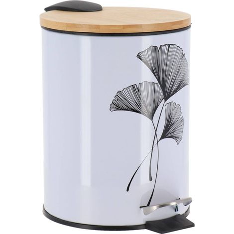 Cestino rotondo in metallo stampato da 3 l con coperchio in bambù - zen gingko - Tendance (1/3)