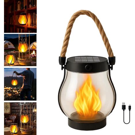 Lampes solaires d'extérieur - Éclairage solaire pour jardin - Lampe solaire - Guirlande lumineuse solaire étanche - Lampe en corde de chanvre (1/5)