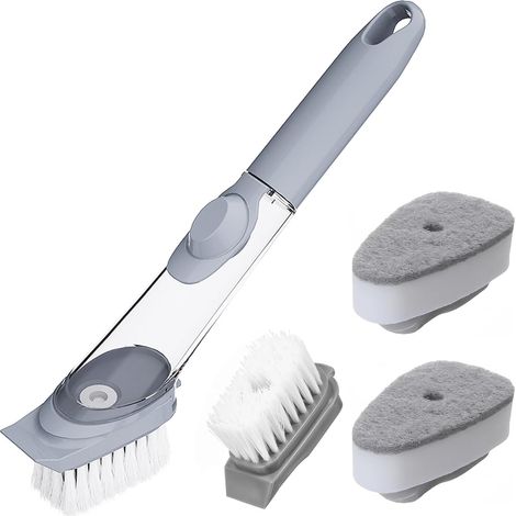 Brosse Vaisselle, Brush de Nettoyage, Brosse de Cuisine, Brush Vaisselle avec Réservoir Distributeur de Liquide et Manche, pour Casserole Poele, Evier Nettoyage (1/5)