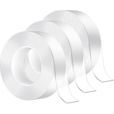Lot de 3 Ruban adhésif double face, Nano transparent réutilisable, Lavable sans traces, Pour tapis murs photos cuisine (1/5)