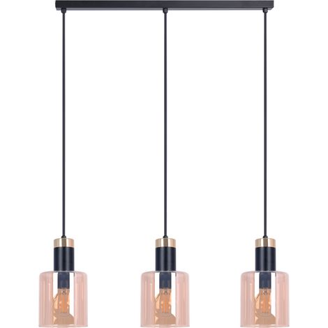 Lampada sospensione ALTO barra nera 3xE27 vetro ambra (1/5)