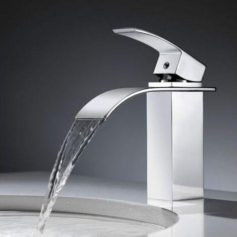 Robinet Salle Bain Cascade, Monocommande Mitigeur Lavabo en Cuivre, Design Moderne de Robinet Lavabo avec PEX Tuyau, Chaude et Froide Réglable, Garantie à Vie. (1/5)