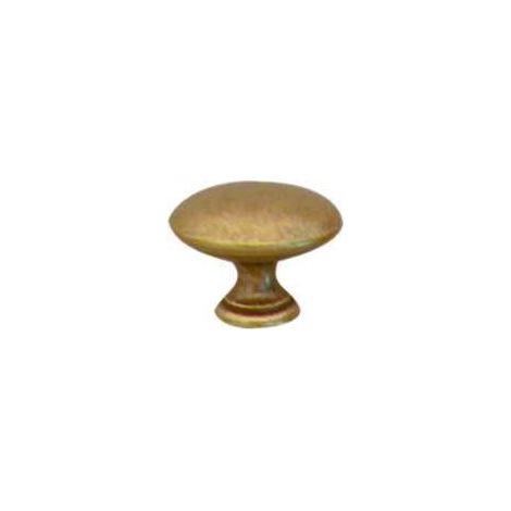 Ouvre&Déco – Bouton de meuble en laiton zamak Ø35mm – Finition patinée jaune – Épaisseur 26mm – Vis M4 incluses pour installation facile