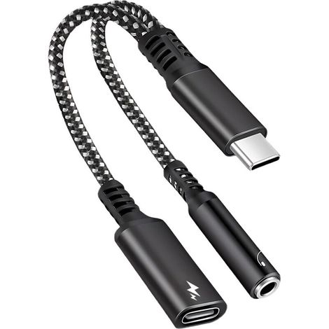 Adaptateur USB C vers Jack 3.5mm, Supporte Charge Rapide PD 60W et Audio HIFI, Prise Type C vers AUX Adattatore 2 en 1, Câble Audio Nylon pour iPhone 15 16 Pro Max, iPad Samsung S24 S23, Huawei, Pixel (1/5)
