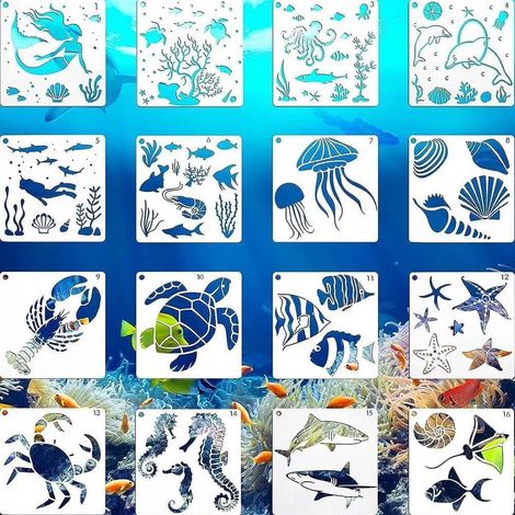 Pochoir Fleurs - Pochoir Peinture Grand Format pour Clôture Bois Jardin Mur Sol Mobilier - 16 Pièces (1/5)
