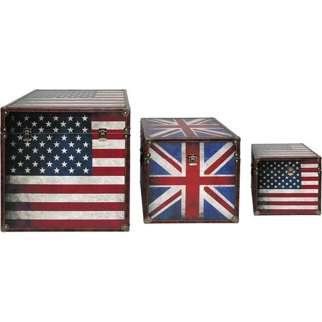 Boxenset 3-teilig Flaggen USA GB Boxen Aufbewahrung Spannverschluss stapelbar BHP B990096