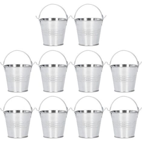 Jeffergarden 10 pièces Pot de fleur Mini Pot de plante succulente petit seau en métal pour décor intérieur extérieur argent brillant 4x5.5x6cm (1/5)