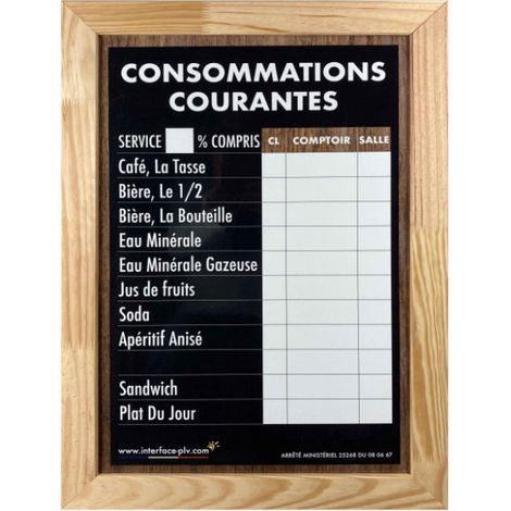 Panneau avec ardoise CONSOMMATIONS COURANTES traditionnel dimensions 61 x 41 cm (1/5)