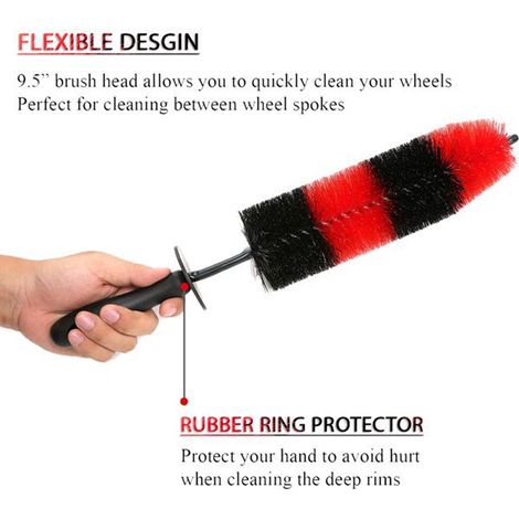 Car cleaning products, car wheel brush, red and black, unpackaged. (1/4)
